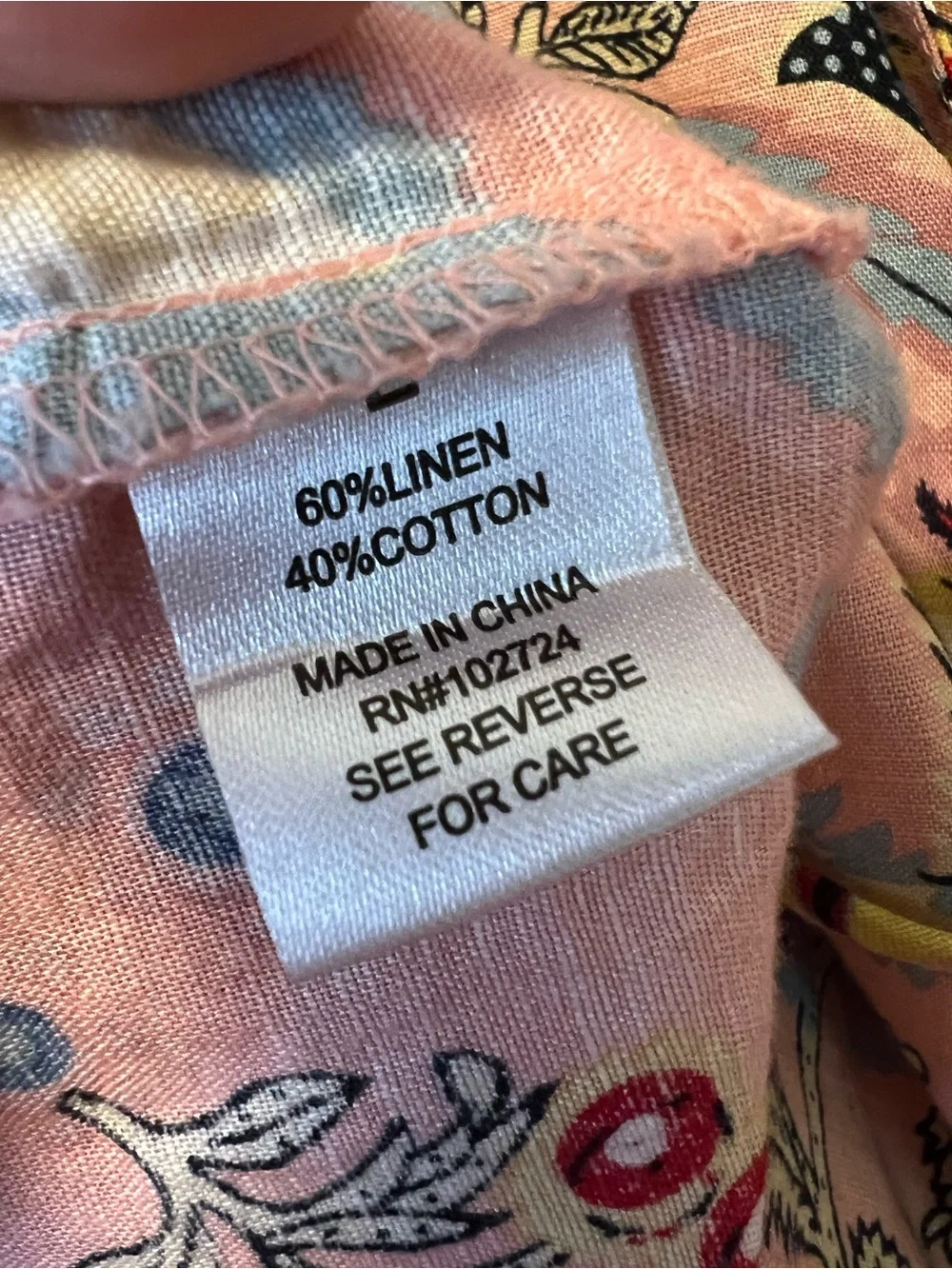 Hester & Orchard Linen & Cotton Blend Floral Pattern Multicolor Top - Picture 7 of 7